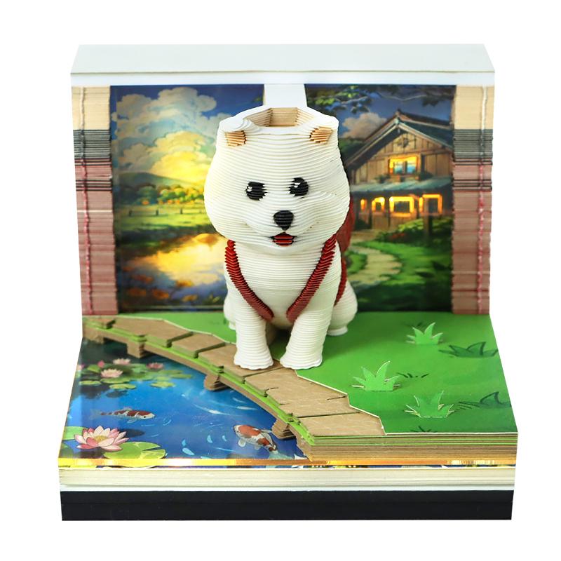 3D光影纸雕便签本 背包萌犬