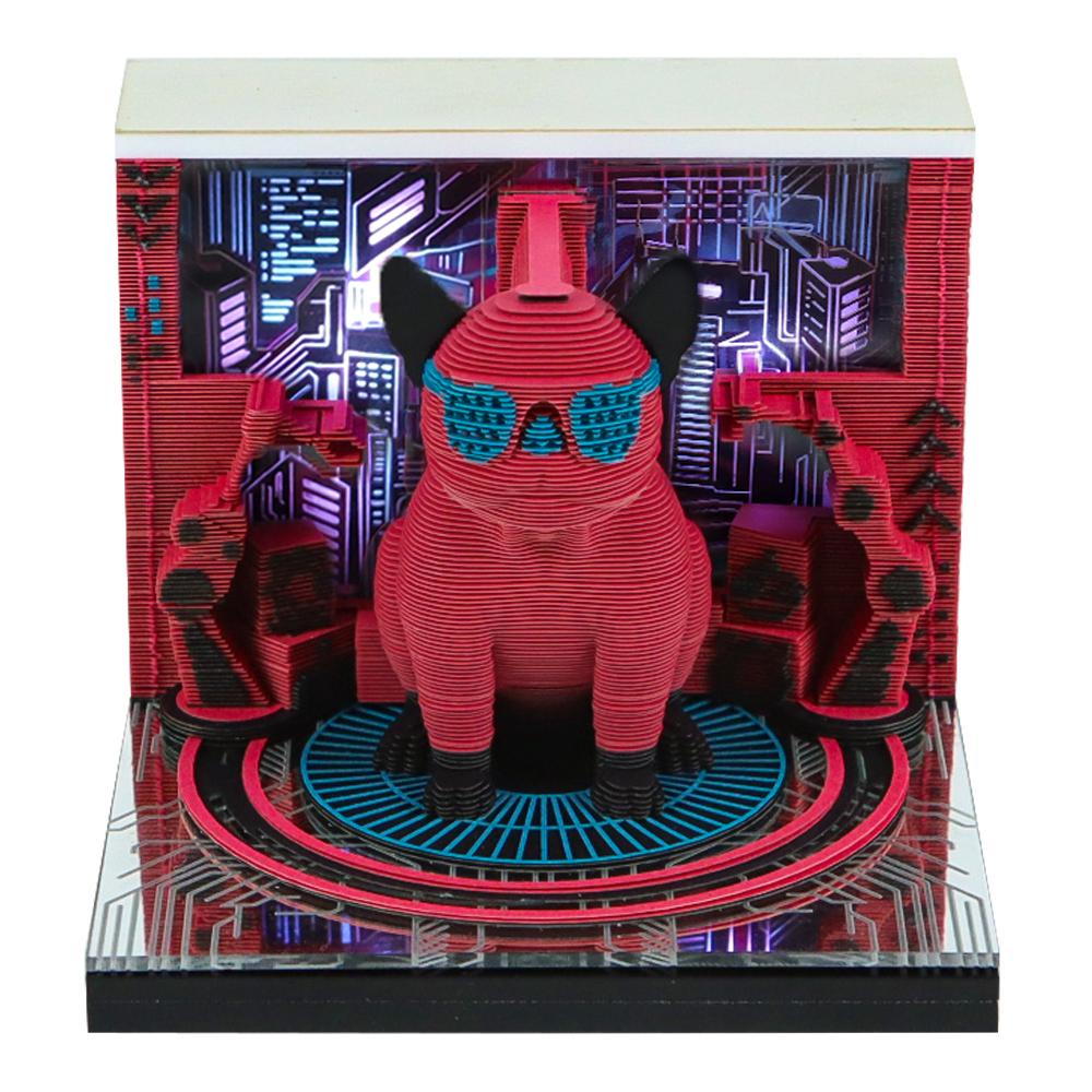朋克法斗3D纸雕日历便签本