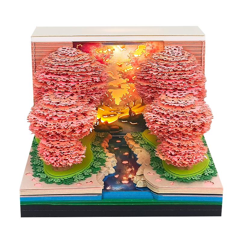 桃花林3D纸雕日历便签